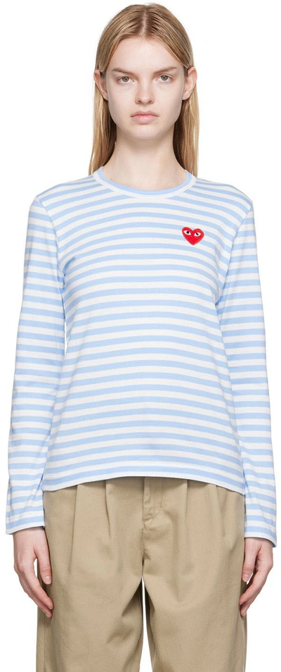 Comme Des Garçons Play White & Blue Heart Patch Long Sleeve T-shirt