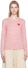 Comme Des Garçons Play Heart-motif Striped Top In Pink
