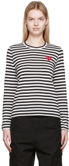 Comme Des Garçons Play Logo Striped T-shirt With Round Neck And Long Sleeves In Black/white