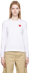 Comme Des Garçons Play White Heart Patch Long Sleeve T-shirt In White