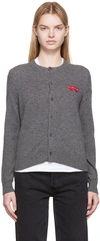 Comme Des Garçons Play Embroidered Heart Patch Cardigan In Med Gray