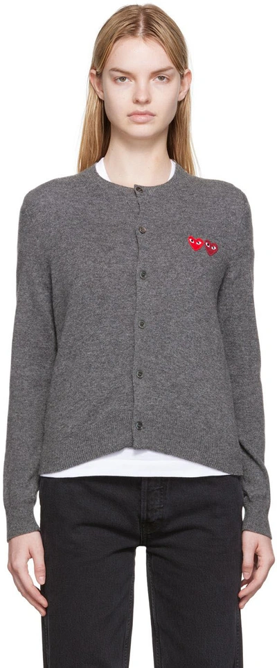 Comme Des Garçons Play Embroidered Heart Patch Cardigan In Med Gray