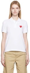 Comme Des Garçons Play Embroidered Heart Polo Shirt In White