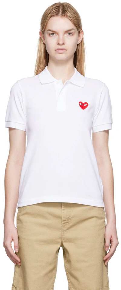 Comme Des Garçons Play Embroidered Heart Polo Shirt In White