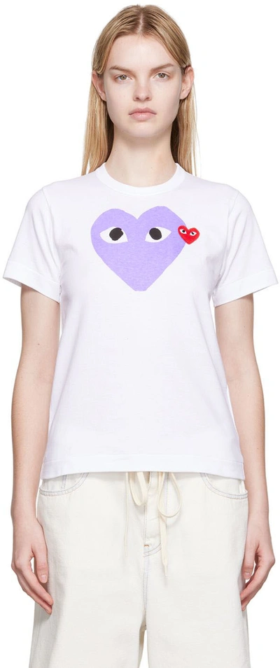 Comme Des Garçons Play White Heart Patch T-shirt In Purple