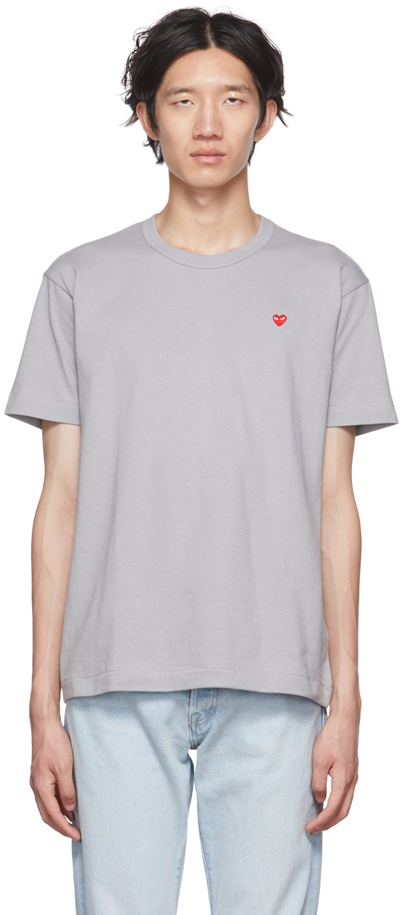 Comme Des Garçons Play Mini Chest Logo T-shirt In Grey/red