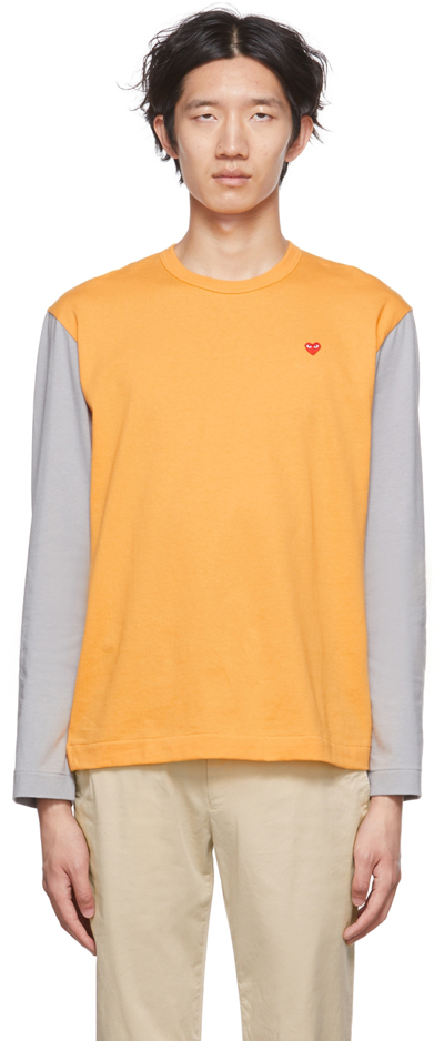 Comme Des Garçons Play Gray & Yellow Heart Long Sleeve T-shirt