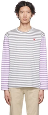 Comme Des Garçons Play Small Heart Stripe Colorblock Long Sleeve T-shirt In Grey