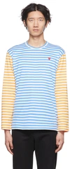 Comme Des Garçons Play Bi-color Stripe Longsleeve T-shirt Blue In Blue