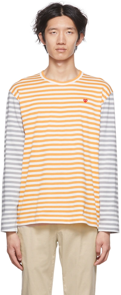 Comme Des Garçons Play Gray & Yellow Heart Long Sleeve T-shirt