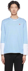 Comme Des Garçons Play Comme Des Garcons Play Logo Embroidered Striped T-shirt In Blue
