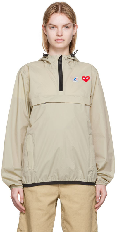 Comme Des Garçons Play Beige K-way Edition Nylon Jacket