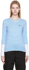 Comme Des Garçons Play Heart-embellished Cotton-jersey T-shirt In Blue/white