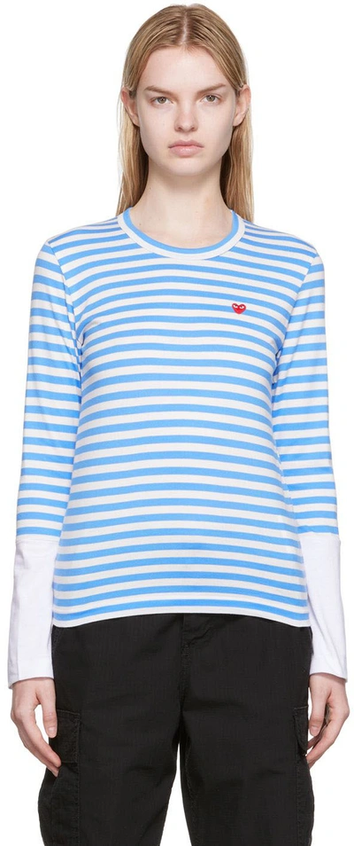 Comme Des Garçons Play Heart-embellished Cotton-jersey T-shirt In Blue White
