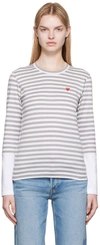 Comme Des Garçons Play White & Gray Small Heart Patch Long Sleeve T-shirt In Grey/white
