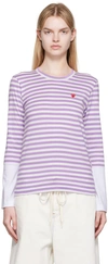 Comme Des Garçons Play White & Purple Small Heart Patch Long Sleeve T-shirt In Purple/white