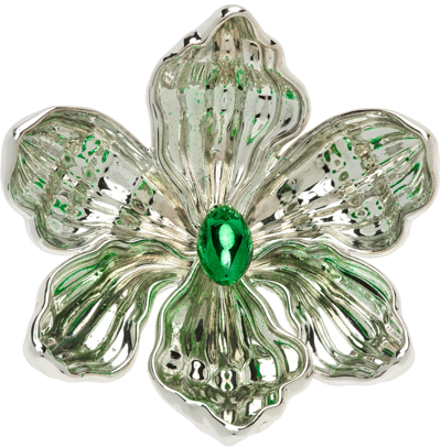 Hugo Kreit Ssense Exclusive Silver Iris Ring In Silver & Frog Green