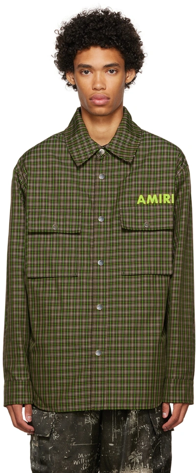 Amiri Green Logo Print Check Shirt Jacket