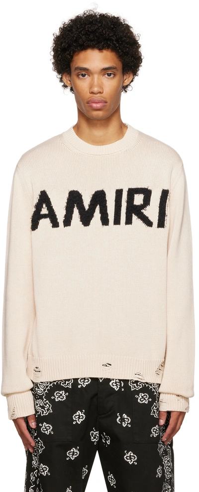 Amiri Eyelash Logo-embellished Relaxed-fit Cotton And Cashmere-blend Jumper In White