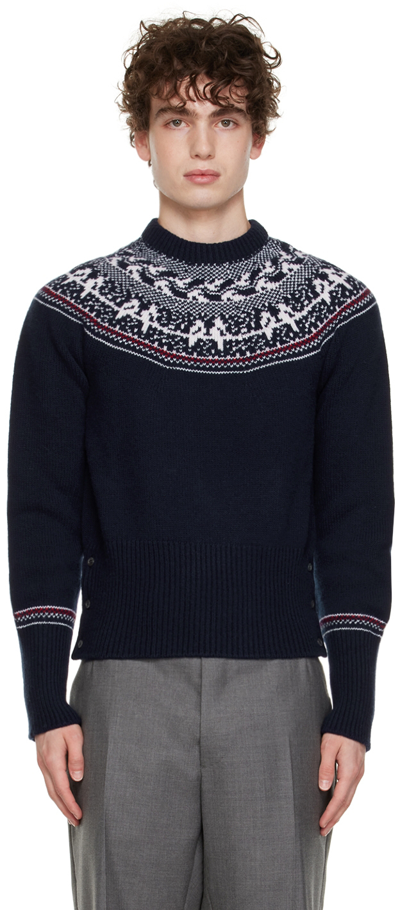 Thom Browne Icelandic Fair Isle Virgin Wool Sweater In Blue