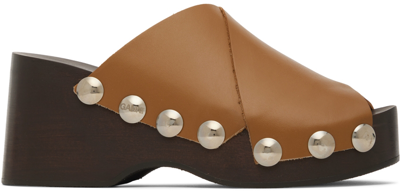Ganni Criss Cross Leather Platform Sandals In Brown
