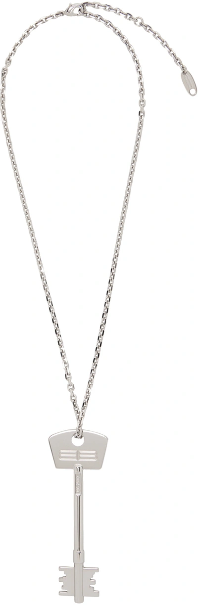 Balenciaga Engraved Silver-tone Pendant Necklace