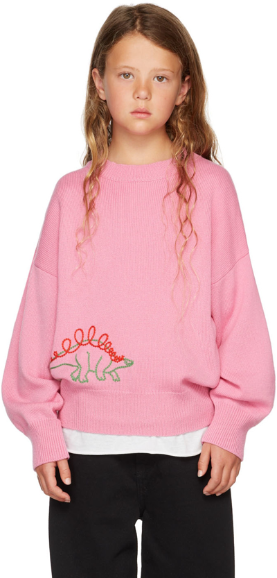 The Row Kids' Embroidered Dino Cashmere Sweater In Bbg Bubblegum