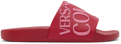 Versace Jeans Couture Red Logo Sandals In E538 Cranberry
