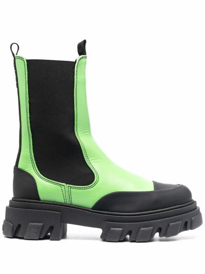 Ganni 45mm Leather Combat Boots In Green