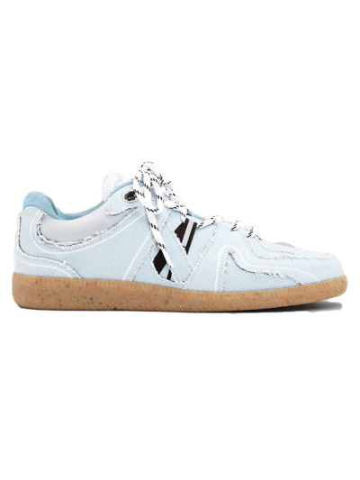 Ganni Mesh-paneled Frayed Canvas Sneakers In Denim