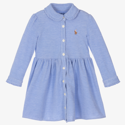 Ralph Lauren Girls Blue Cotton Piqué Baby Dress
