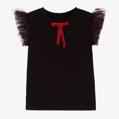 Childrensalon Occasions Kids' Girls Black & Red Bow Cotton T-shirt