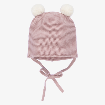 Paz Rodriguez Babies' Girls Pink Wool Knit Pom-pom Hat