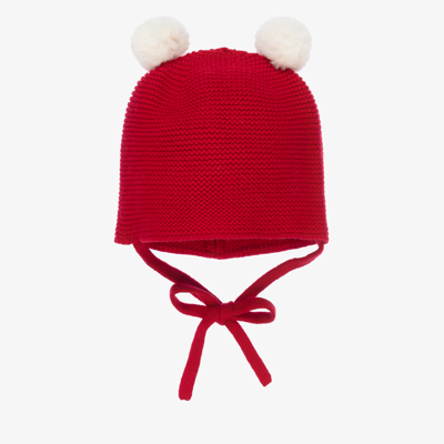 Paz Rodriguez Babies' Girls Red Wool Knit Pom-pom Hat