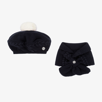 Artesania Granlei Babies' Girls Navy Blue Hat & Scarf Set