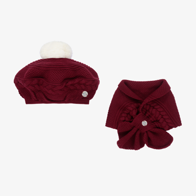 Artesania Granlei Babies' Girls Burgundy Red Hat & Scarf Set