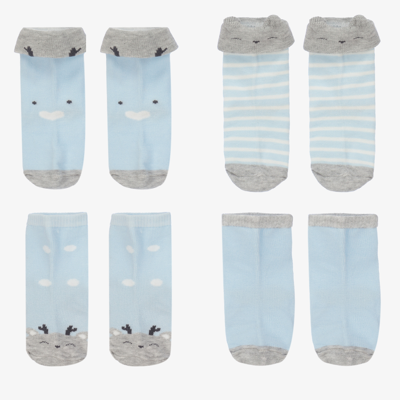 Mayoral Newborn Babies' Blue & Grey Socks (4 Pack)