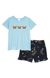 Treasure & Bond Kids' T-shirt & Shorts Set In Blue Glaze Butterflies