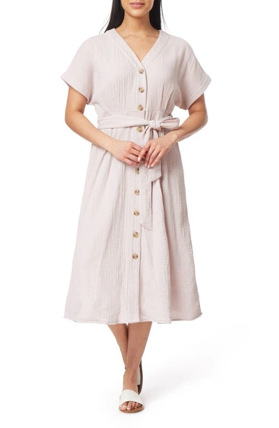 C&c California Grace Button Front Cotton Gauze Midi Dress In Hushed Violet