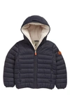 Save The Duck Rob Hooded Puffer Coat In Grey Black
