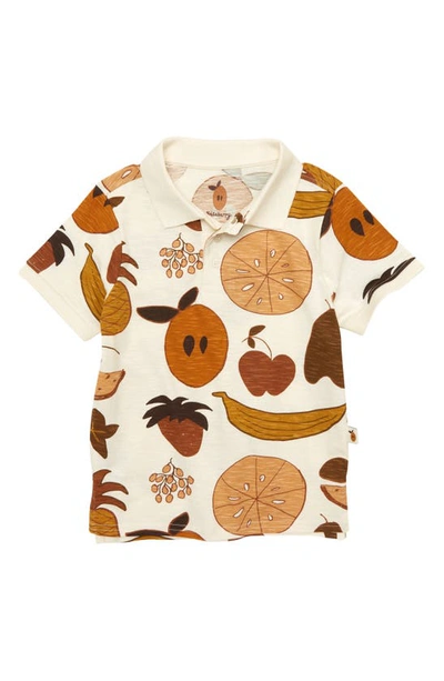 Naseberry Babies' Fruit Medley Print Organic Cotton Polo In Brown/ Beige