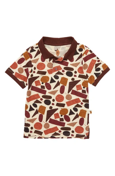 Naseberry Babies' River Rock Print Organic Cotton Polo In Brown/ Beige