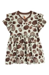 Naseberry Babies' Ladybug Ruffle Organic Cotton Dress In Brown/ Beige/ Green