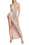 Retroféte Candice Sequin Cutout One-shoulder Gown In Rose Gold