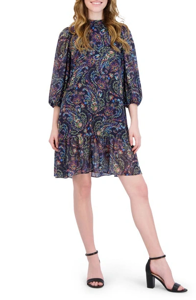 Julia Jordan Mock Neck Three-quarter Sleeve Dress In Black