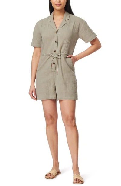 C&c California Ray Button Front Double Gauze Romper In Vetiver