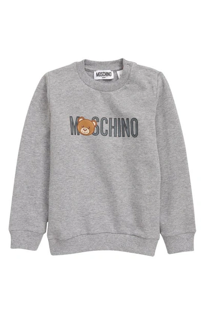 Moschino Kids' Bear Mascot Stretch Cotton Logo Sweatshirt In Grey