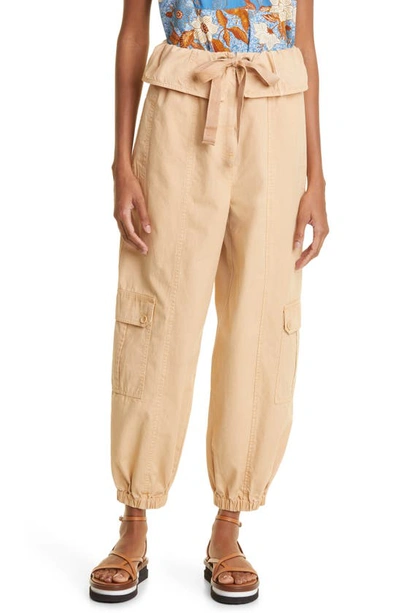 Ulla Johnson Alden Foldover Drawstring Cotton Pants In Khaki