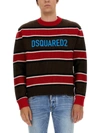 Dsquared2 Logo Crew Neck Sweater With Striped Pattern In Multi