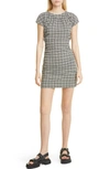 Ganni Plaid Open Back Stretch Seersucker Minidress In Mini Check Black